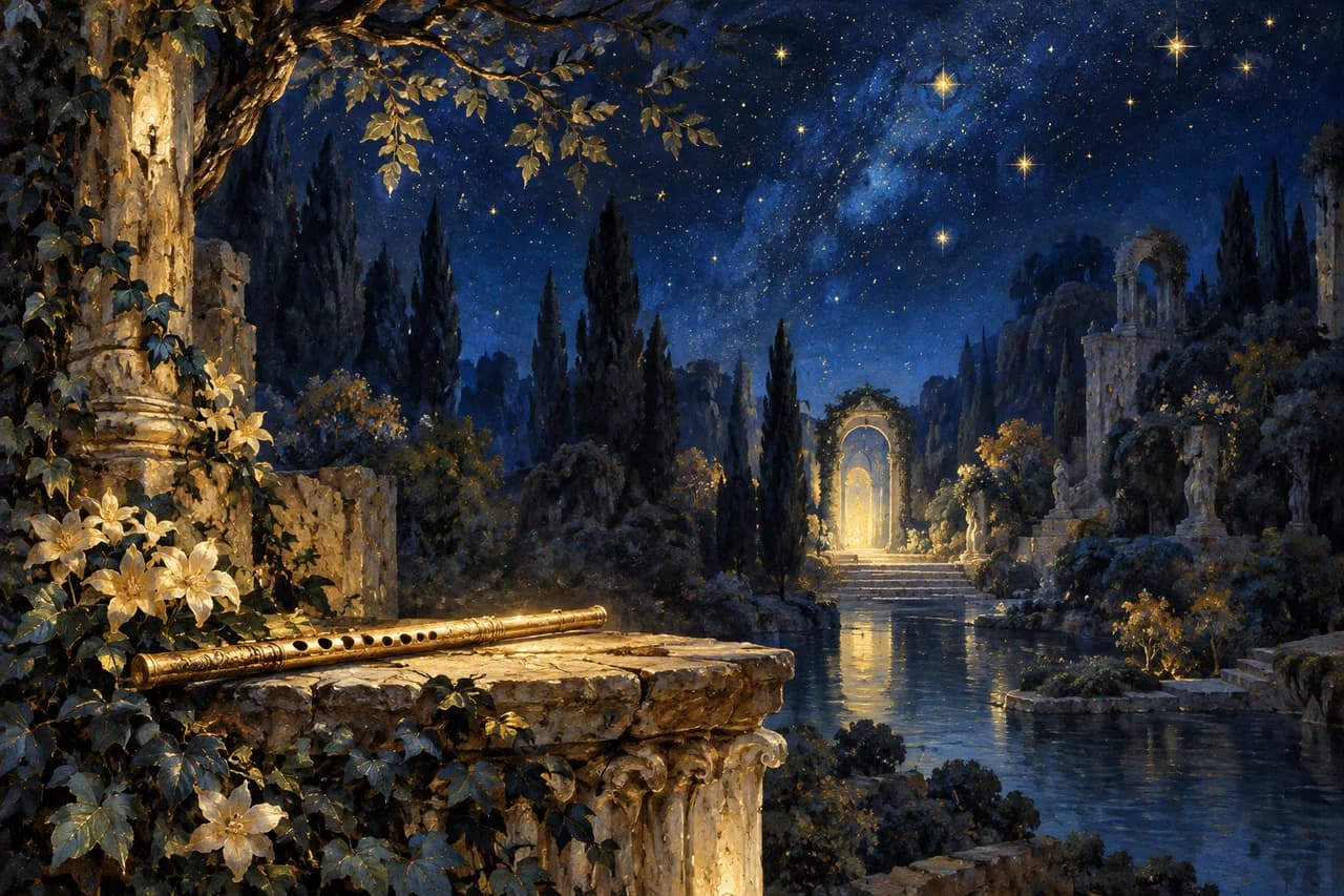 Original AI-assisted OperaAtlas illustration inspired by The Magic Flute; not production photography