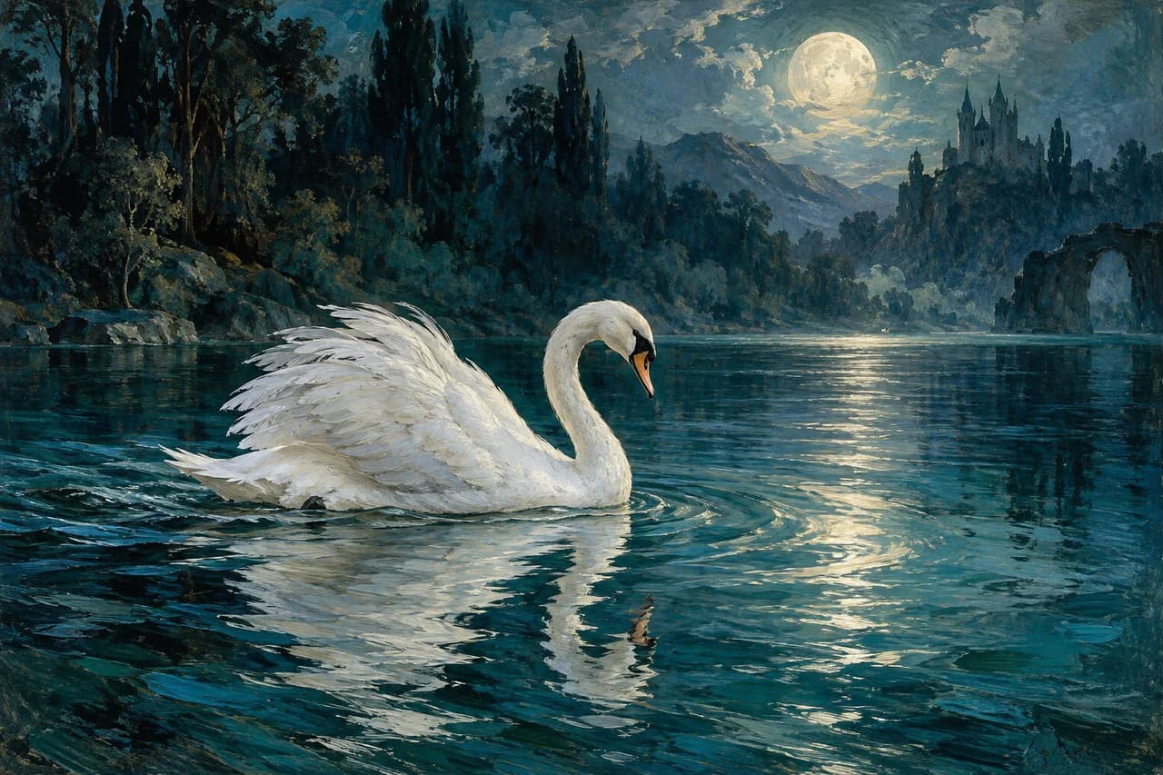 Original AI-assisted OperaAtlas illustration inspired by Swan Lake; not production photography