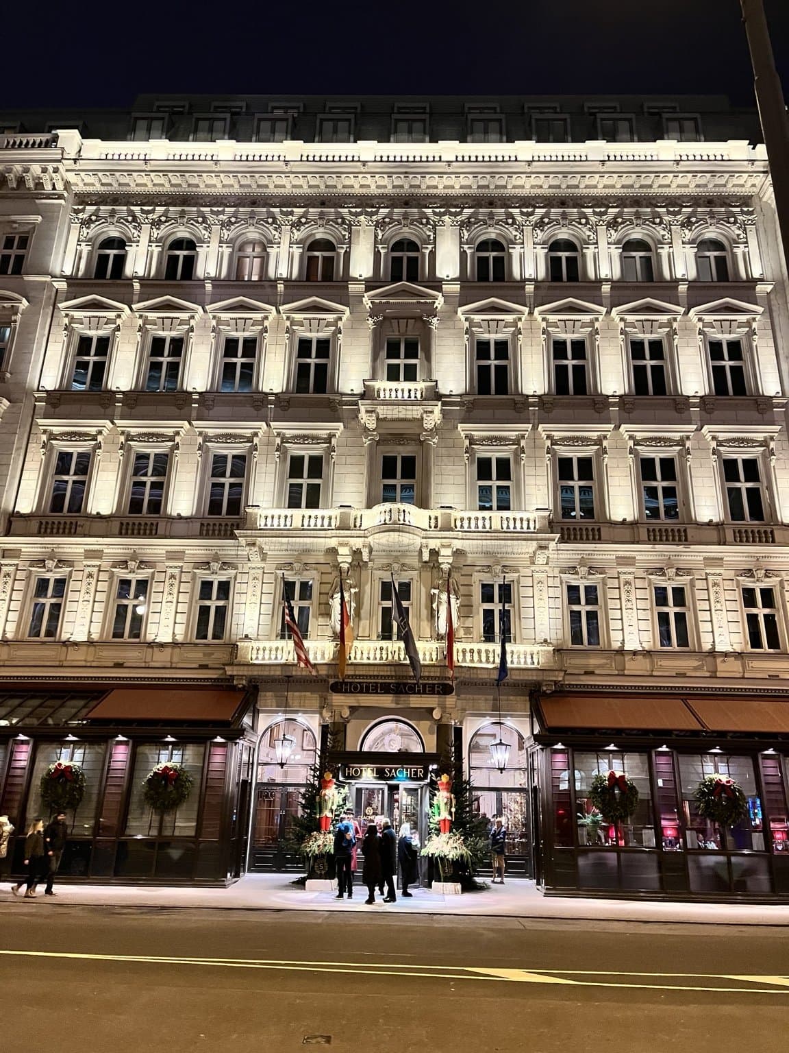 Hotel Sacher Vienna façade photographed at night