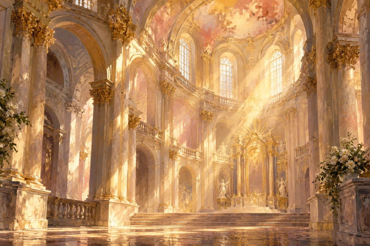Original AI-assisted OperaAtlas illustration inspired by Messiah on Good Friday; not production photography
