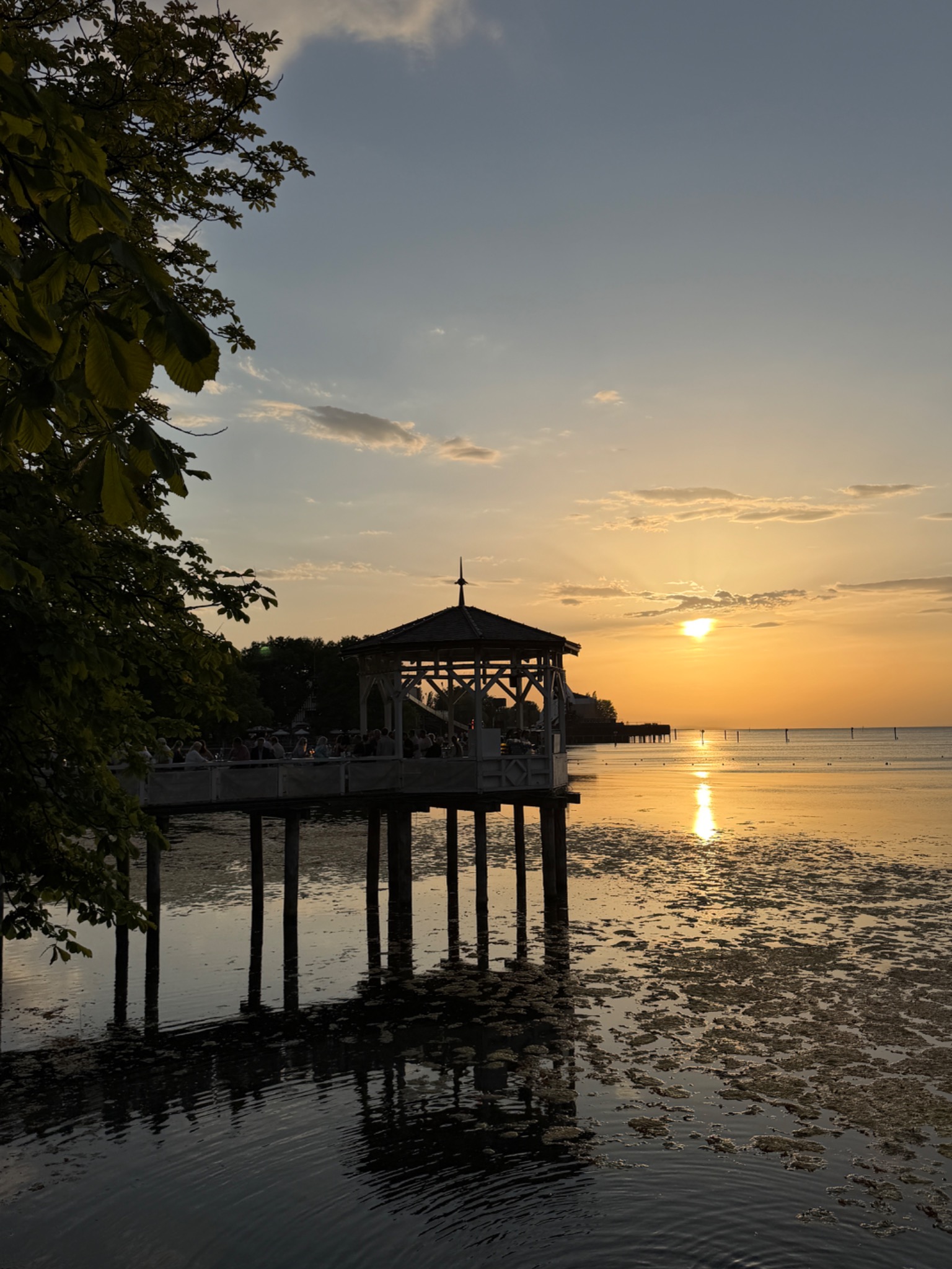 Fischersteg pier at sunset on Lake Constance, photographed by OperaAtlas